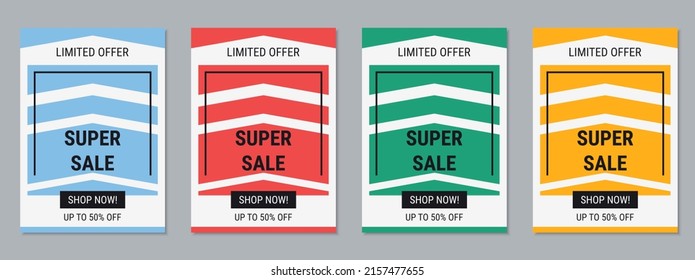 Super Sale Banner, Business Flyer, Discount Coupon, Booklet Vector Design Templates Collection. A4 Format