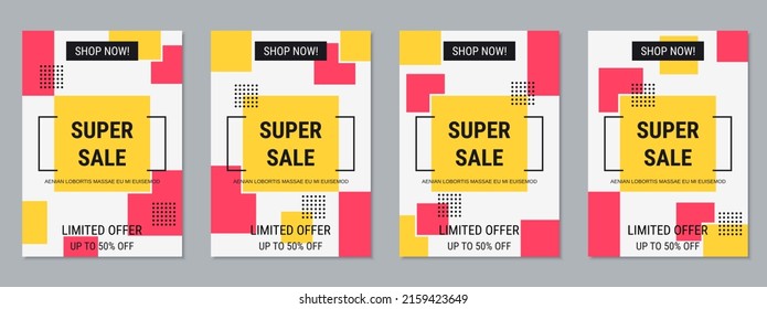 Super Sale Banner, Business Flyer, Discount Coupon, Booklet Vector Design Templates Collection. A4 Format