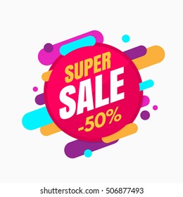 Super sale banner, colorful and playful design. Vector illustration