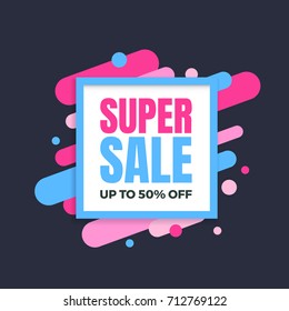 Super sale banner, colorful and playful design. Vector illustration