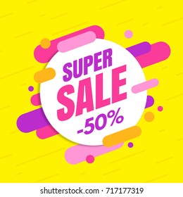 Super sale banner, colorful and playful design. Vector illustration