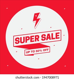 super sale banner design. flash sale up to 50% off. flash sale badge vector illustration. minimals design. flat design banner.