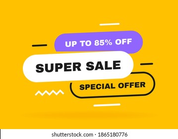 Super sale banner design with geometric elements. Special offer up to 85 percent off. Banners template design for business, promotion, sale and advertising. Vector illustration.