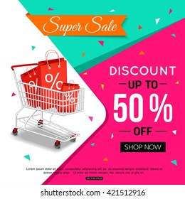 Super Sale Banner Design for shop. Vector illustration.