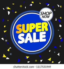 Super Sale, banner design template, discount tag, app icon, vector illustration