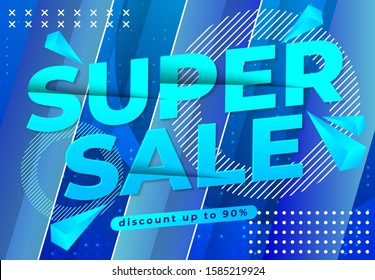 Super Sale Banner Design Template for Social Media Promotion with Blue Color Background