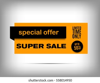 Super sale banner design. Trendy orange discount poster. Vector illustration, eps10.