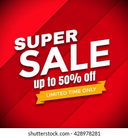 Super sale banner design vector graphic with red background