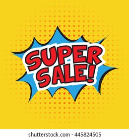 Super sale banner design. Vector illustration. Cartoon. Dotted background