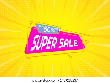 Super sale banner, discount up to 50% off. Sales banner for digital and print. Eps10.