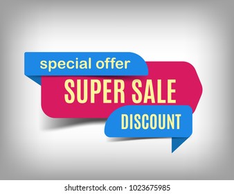 Super sale banner, discount tag, special offer. Website sticker on a gray abstract background, original web page design. Vector illustration, eps10