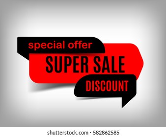 Super Sale Banner, Discount Tag, Special Offer. Website Sticker, Red Web Page Design. Vector, Eps10