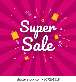 Super sale banner. Discount banner. Vector illustration.