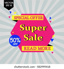 Super sale banner. Sale and discounts. Vector illustration design template paper poster Origami style price label