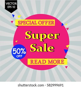 Super sale banner. Sale and discounts. Vector illustration design template paper poster Origami style price label