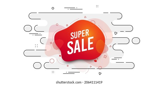 Super sale banner. Geometric ad banner on flow pattern. Discount sticker shape. Coupon bubble icon. Transition pattern cover. Super sale label. Vector