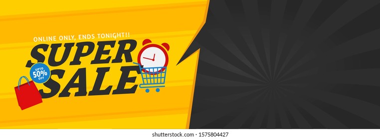 Super sale banner. Header banner template design for web promotion. Modern vector design, creative concept