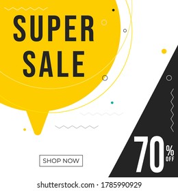 Super Sale banner Memphis style with geometric shapes. Sale background template create by vector.