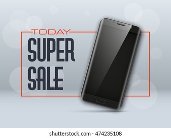 Super sale banner. Mobile Phone Discount poster. Smartphone coupon
