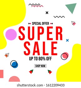 super sale banner with modern memphis element style 