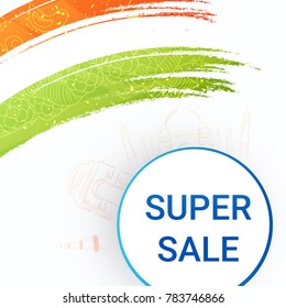 Super Sale Banner with Monuments and Wave in National Tricolors. 