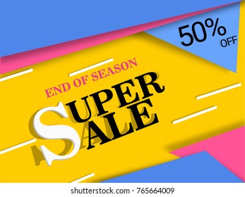 Super Sale Banner, Poster, Flyer. 50% Off, Sale Background. Vector illustration.