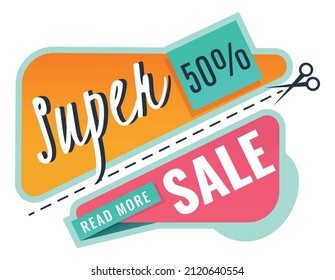 Super sale banner. Promo sticky paper ribbon