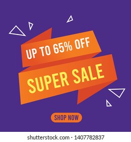 Super sale banner. Promotion square banner on purple background