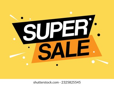 Super sale banner. Promotional discount design on products and stores, commerce and digital sales concept.
