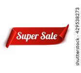 Super Sale Banner. Red curved ribbon isolated on white background. Vector illustration