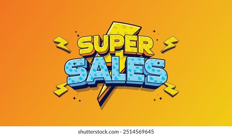 Super sale banner with sparkling neon lights. Vector illustration for shopping day promotion, online shopping, special Offer coupon, voucher, banner template, websites, social media advertising.