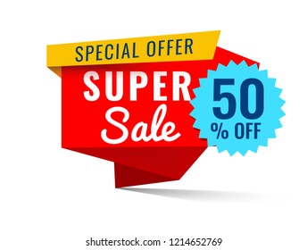 Super Sale banner, special offer up to 50% off, vector illustration