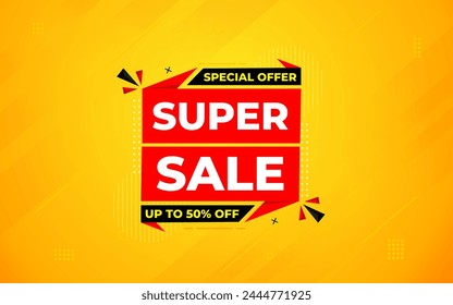 Diseño de Vector Abstractas de Plantilla de Anuncio Super Venta. Póster de superventa o etiqueta de descuento para medios de Web y mercado. Ilustración creativa del Anuncio de Super Sale