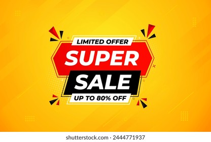 Diseño de Vector Abstractas de Plantilla de Anuncio Super Venta. Póster de superventa o etiqueta de descuento para medios de Web y mercado. Ilustración creativa del Anuncio de Super Sale