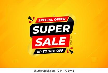 Diseño de Vector Abstractas de Plantilla de Anuncio Super Venta. Póster de superventa o etiqueta de descuento para medios de Web y mercado. Ilustración creativa del Anuncio de Super Sale