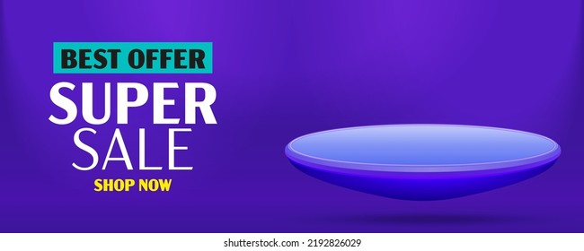 Super sale banner template. Best offer promotion vector illustration with podium copy space design. Super sale announcement with blank platform for commercial special offer message