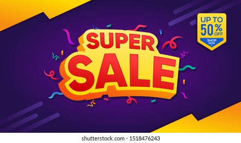 Super sale banner template design, special offer and discount up to 50% template