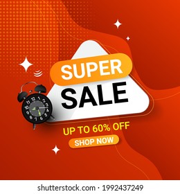 Super sale banner template design with fluid abstract background, offer up to 60% off. Vector illustration