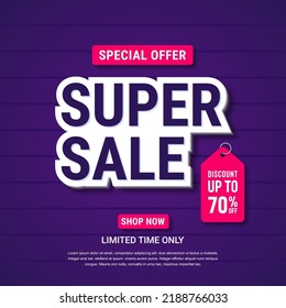 Super Sale banner template design. Abstract sale banner. promotion poster. special offer up to 70% off