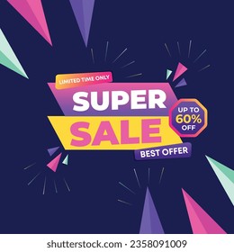 super sale banner template design. big deal flash sale discount template promotion posts. web banner for mega hot sale promotion discount sale banner. end of season special offer Sales vector banner