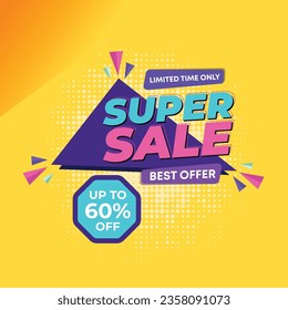 super sale banner template design. big deal flash sale discount template promotion posts. web banner for mega hot sale promotion discount sale banner. end of season special offer Sales vector banner