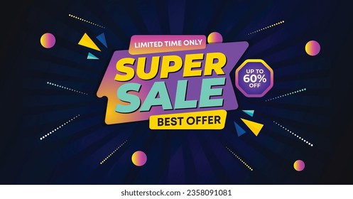 super sale banner template design. big deal flash sale discount template promotion posts. web banner for mega hot sale promotion discount sale banner. end of season special offer Sales vector banner