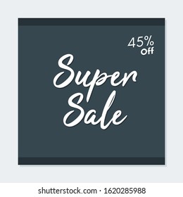Super Sale banner template. Discount banner template illustration. Social media post with dark grey color concept