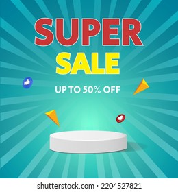 Super sale banner template. Layout for online shopping, product, promotions, website and brochure. Vector Illustration with podium