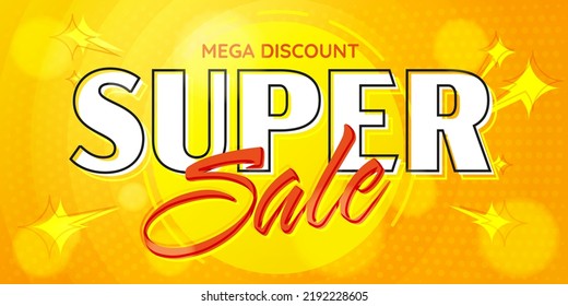 Super sale banner template. Poster advertising mega discount. Special offer promotion. Marketing retail campaign with super sale vector illustration