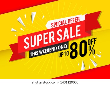 Super Sale Banner Template Red.Vector Label Price