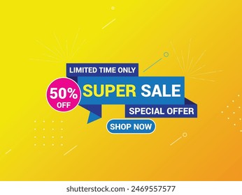 Super Sale Banner Template, Special Offer Banner Design, Editable Text And Vector Illustration.