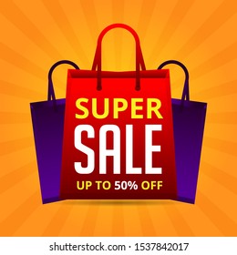 Super sale banner templete design with contrast color combination for media promotions and social media promo