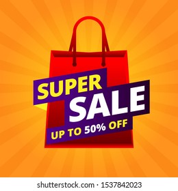 Super sale banner templete design with contrast color combination for media promotions and social media promo