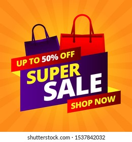 Super sale banner templete design with contrast color combination for media promotions and social media promo